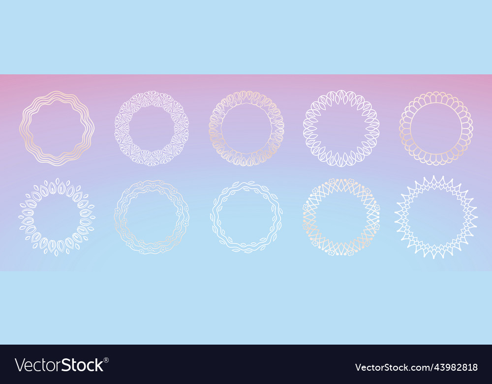 Round flower golden frames set vector image Round flower golden frames set