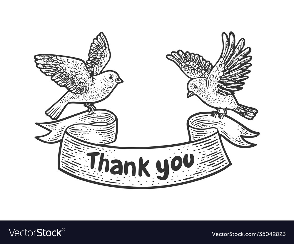 Birds carry thank you banner ribbon sketch Vector Image