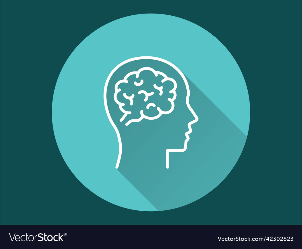 Head with brain icon long shadow for graphic Vector Image