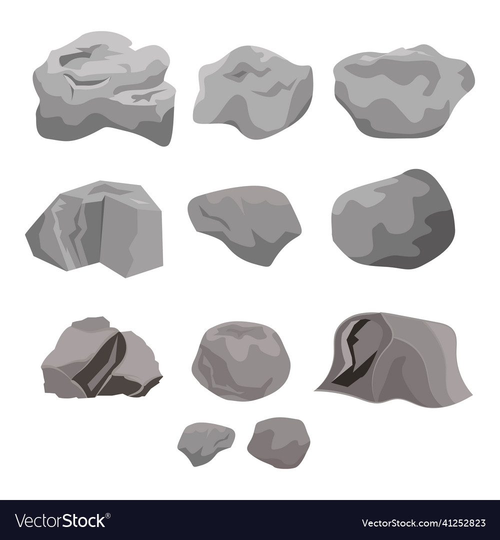 Rock stone cartoon set in a flat style Royalty Free Vector