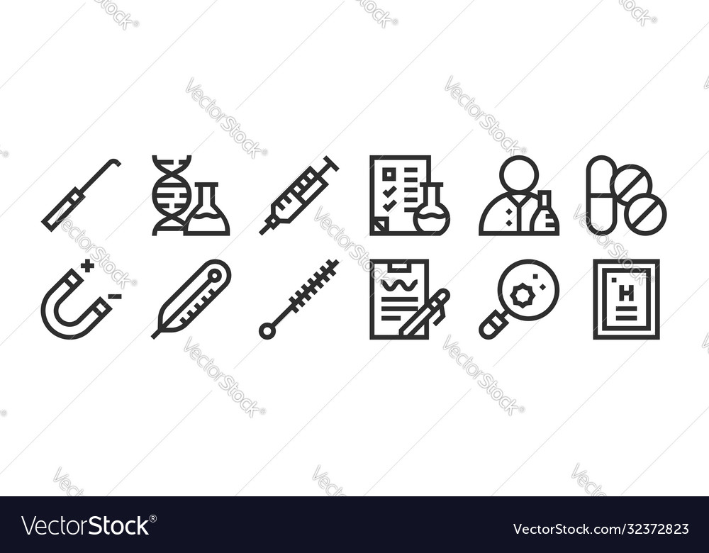 Set 12 thin outline icons such as periodic