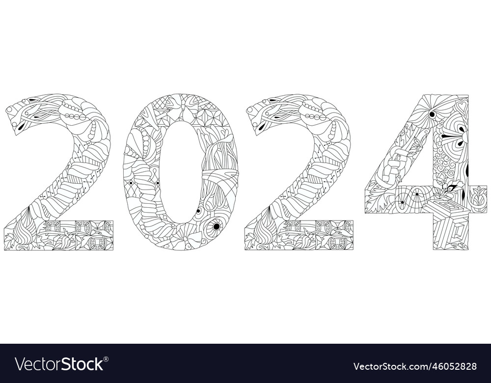 2024 Number Design Cute For Coloring Vector 46052828 