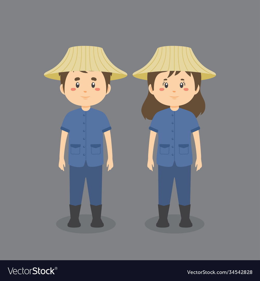 Couple character wearing thailand farmer outfit