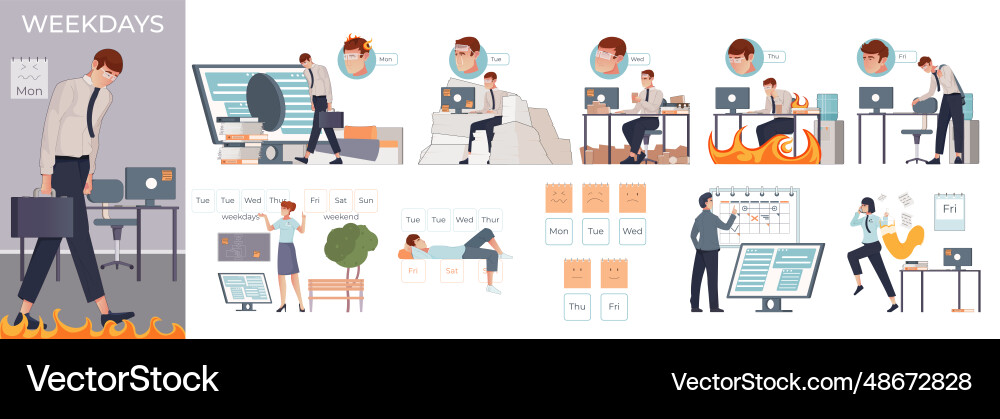 Work week flat composition set Royalty Free Vector Image