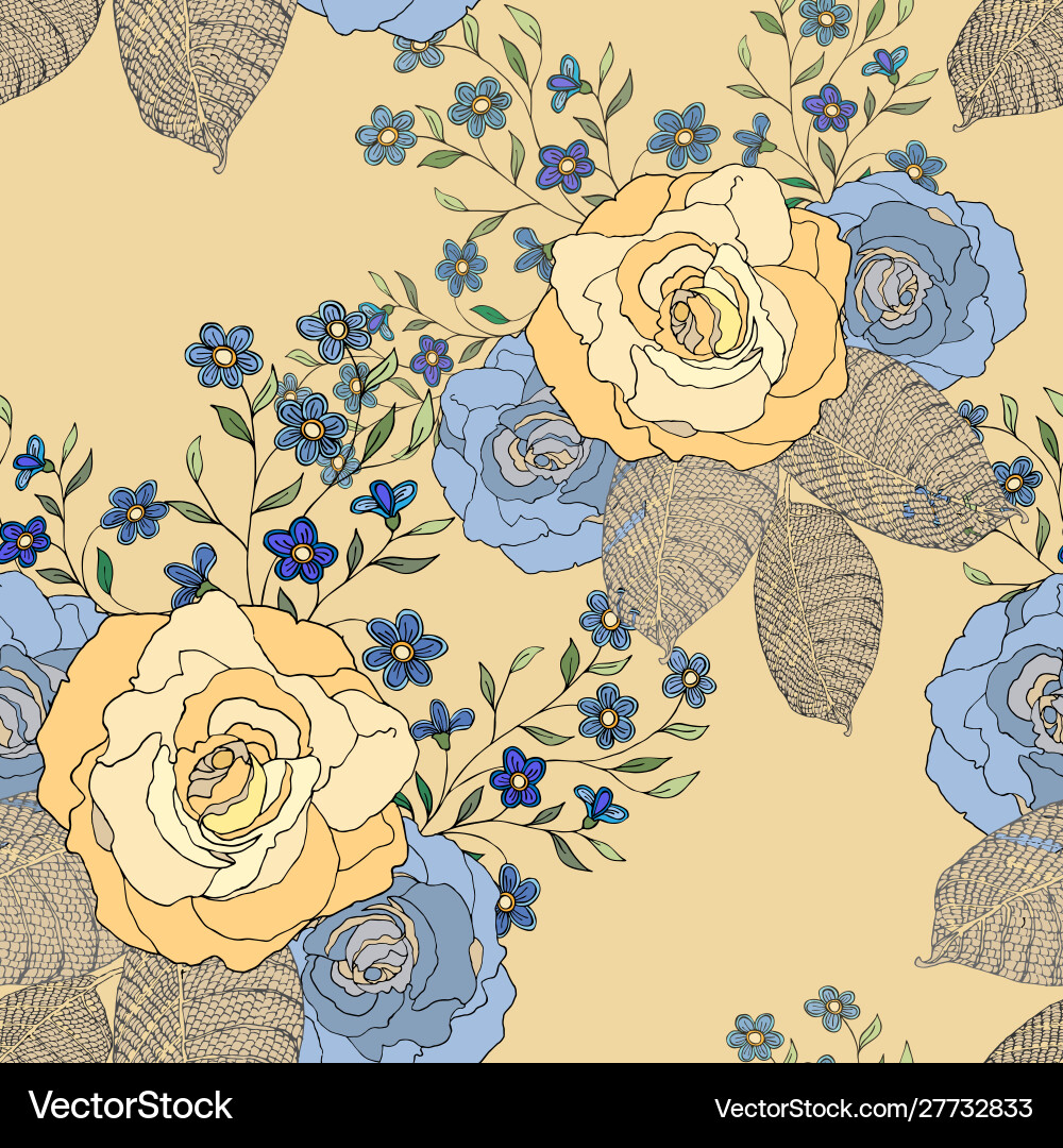 Bouquet Decorative Flowers On Yellow Background Vector Image