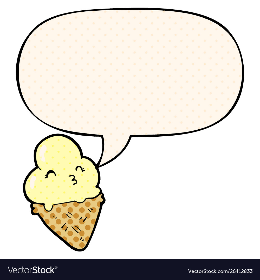 Cartoon ice cream and speech bubble in comic book