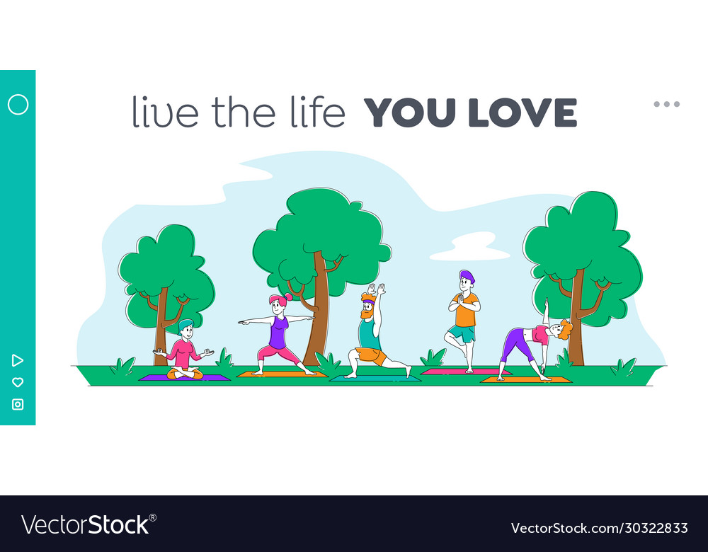 Characters outdoor yoga activity landing page