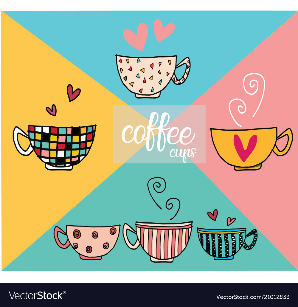 Doodle hand drawing set coffee cups Royalty Free Vector