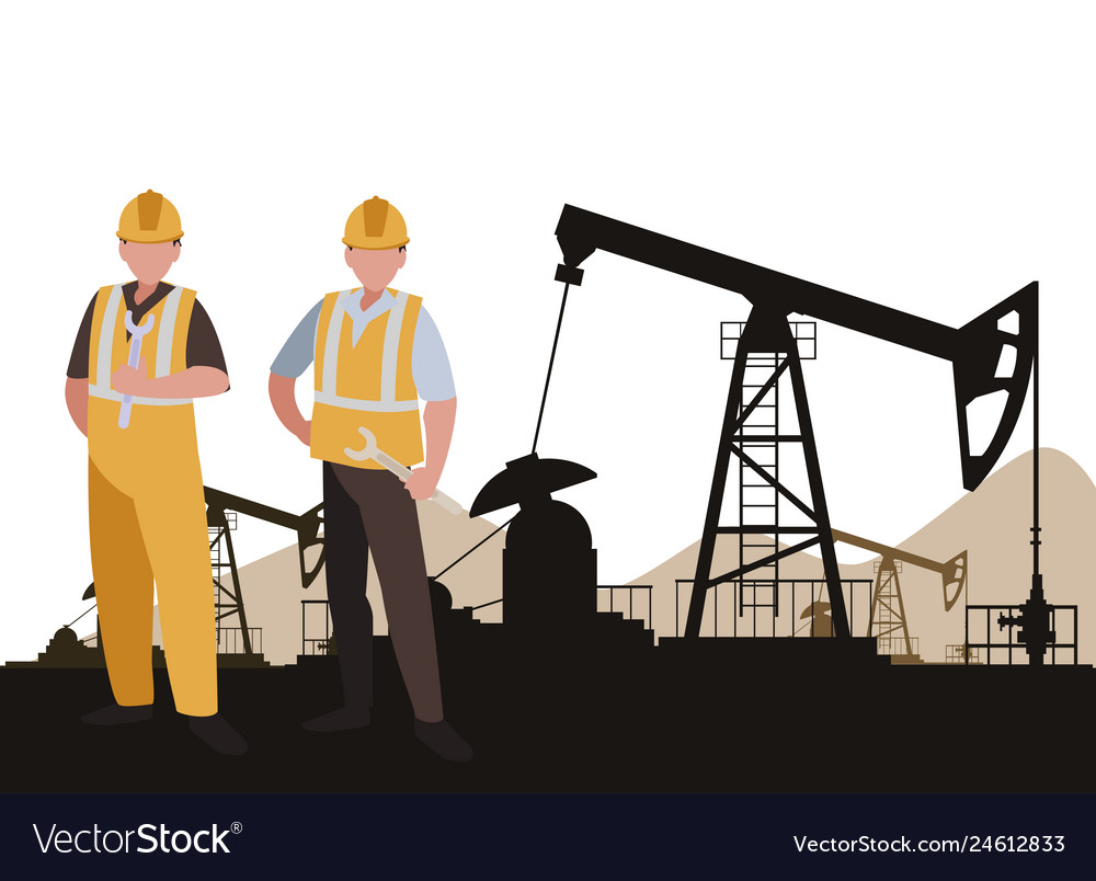 Oil industry workers avatars characters Royalty Free Vector