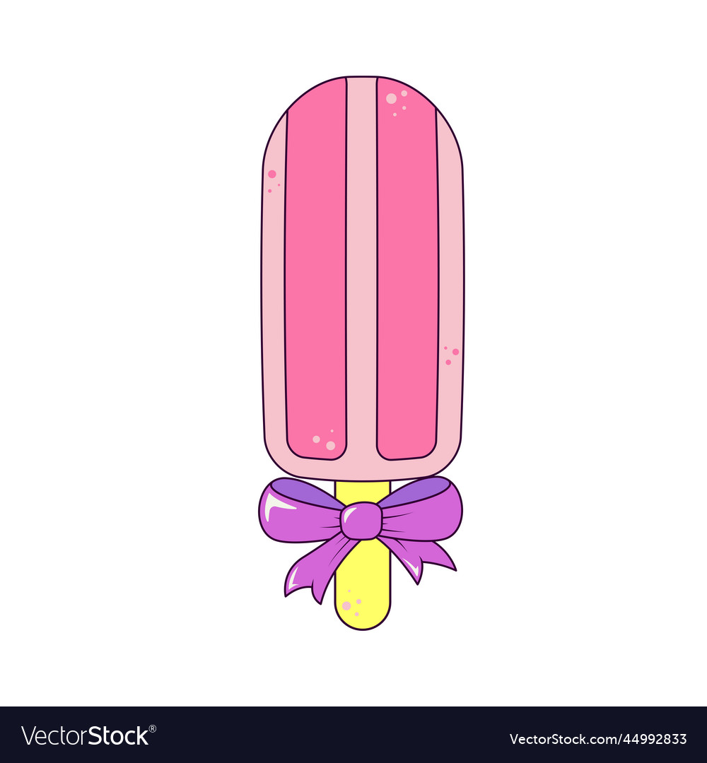 Pink ice cream on a stick with bow isolated