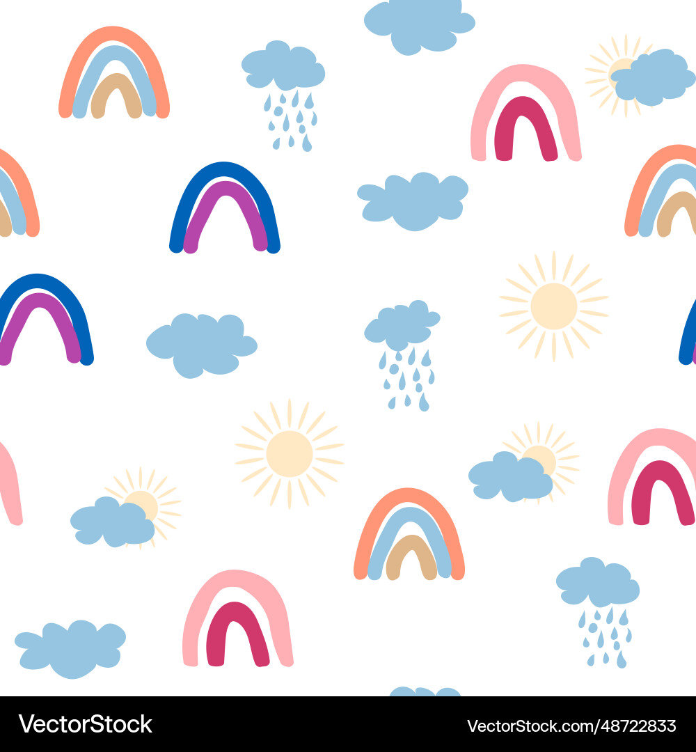 Rainbow cloud sun seamless pattern for newborns Vector Image