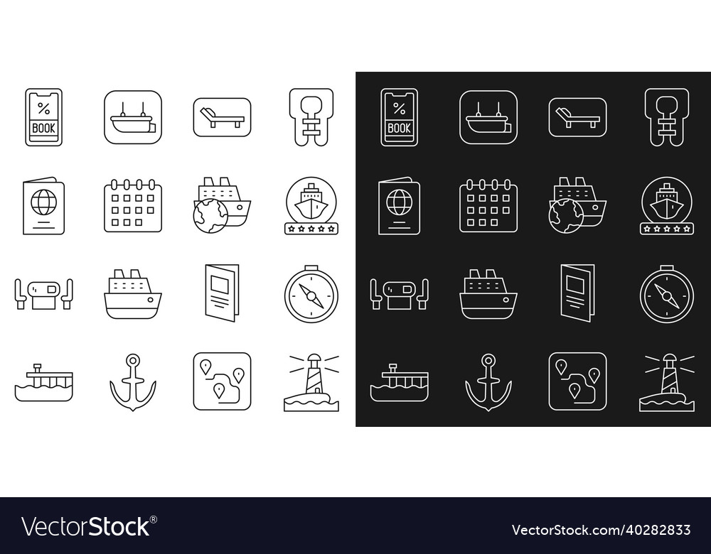 Set line lighthouse compass cruise ship sunbed