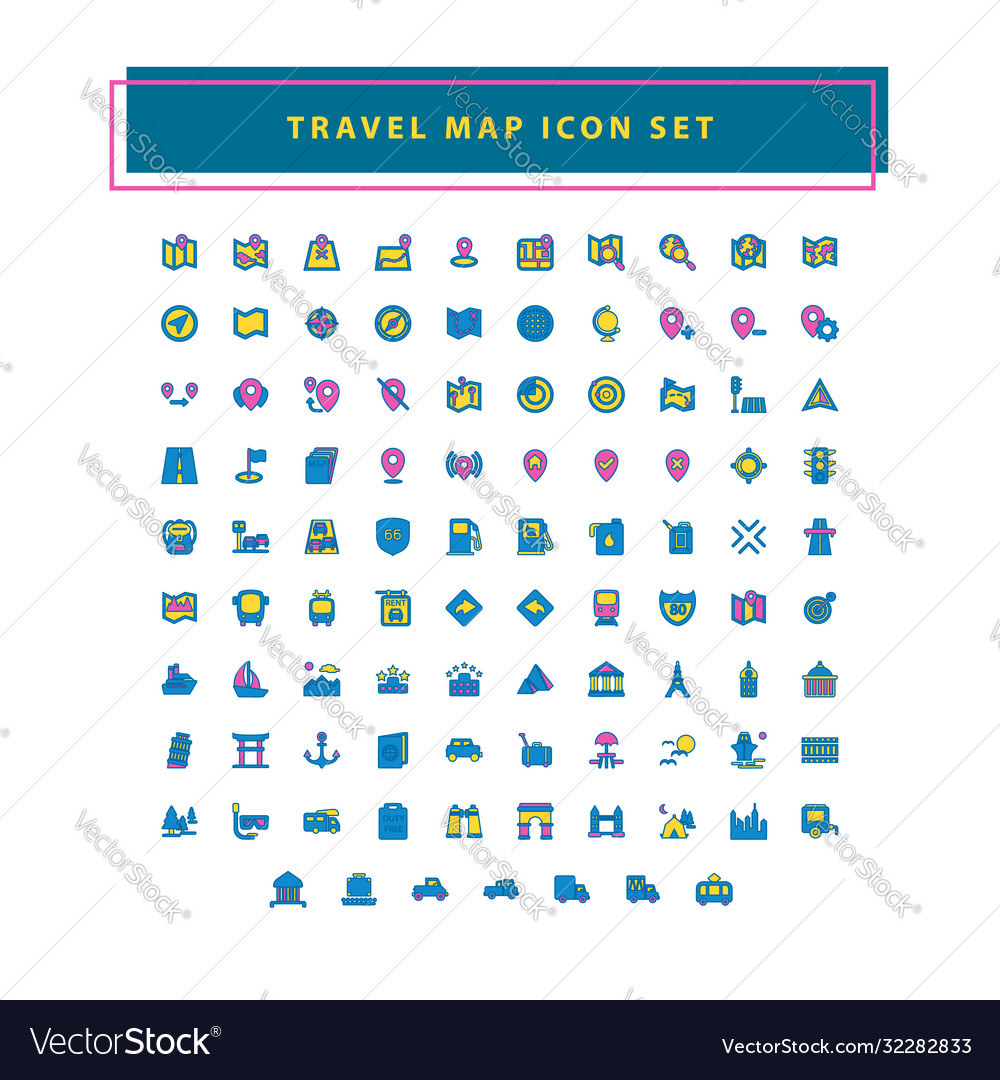 Travel and map icon set with filled outline style Vector Image