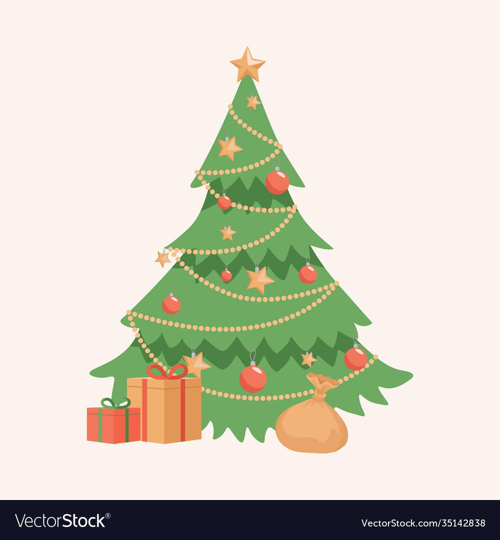 Decorated christmas tree with gift boxes Vector Image