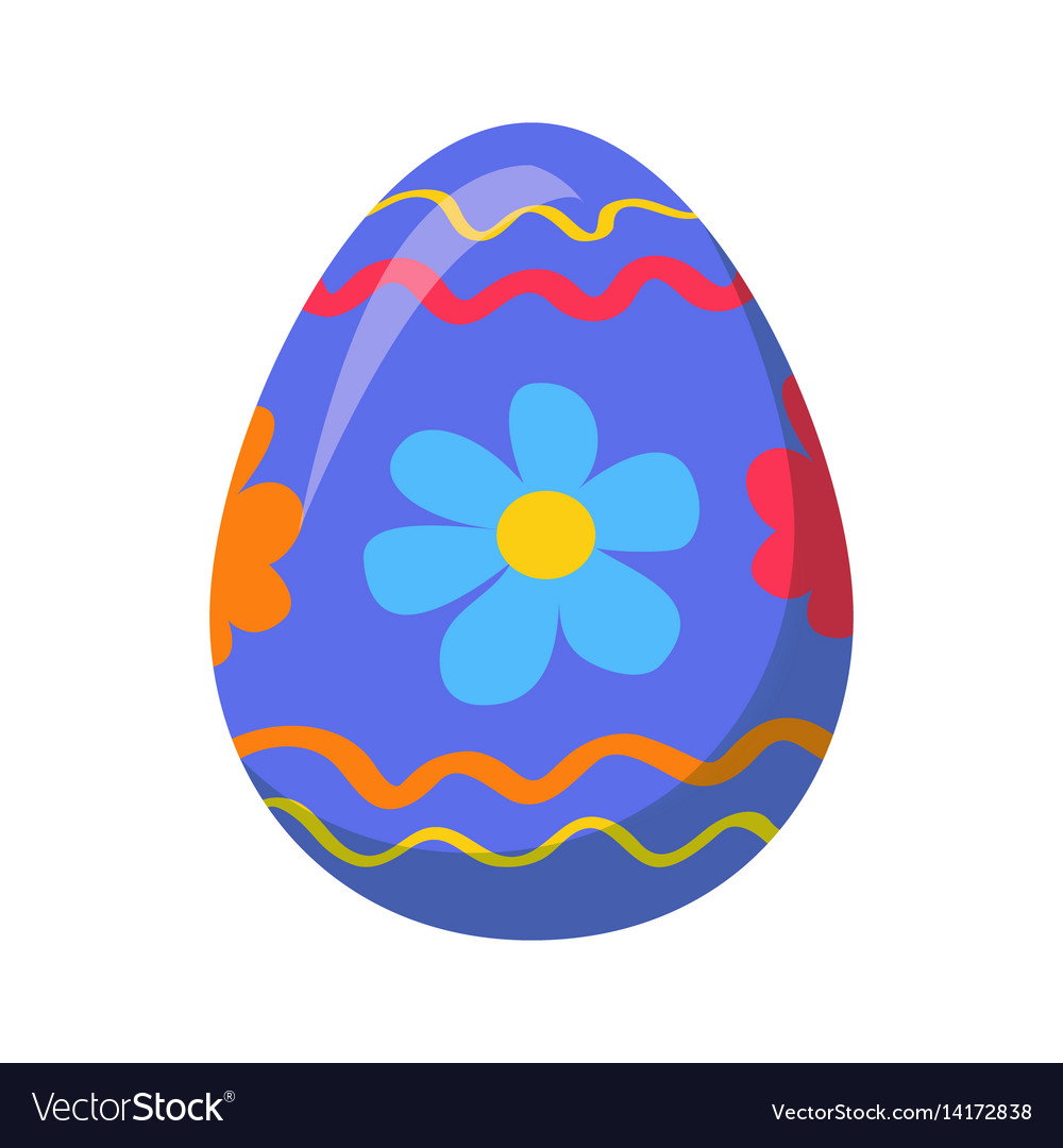 Easter egg with ornamental lines and blue flowers