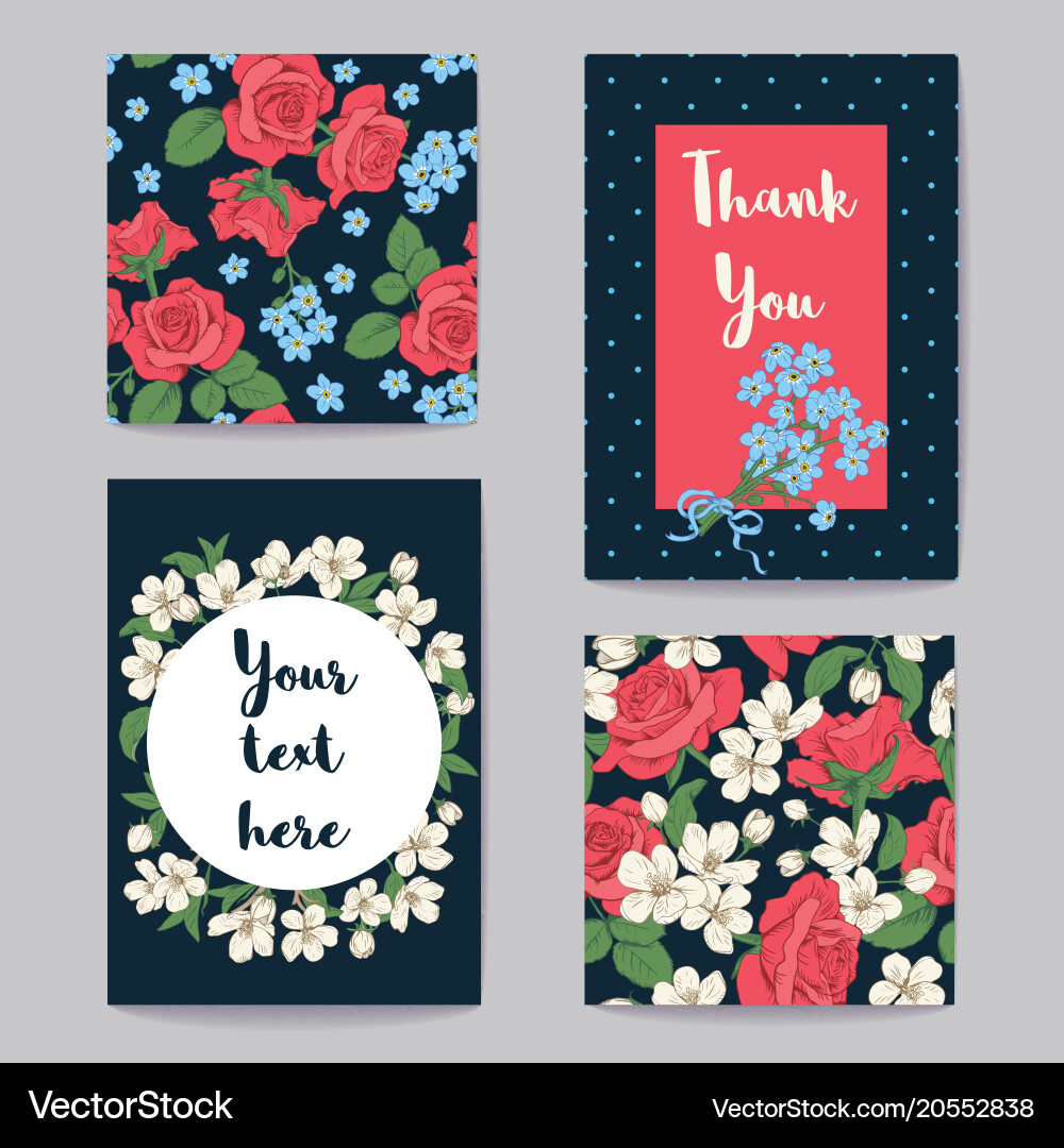 Floral greeting cards set Royalty Free Vector Image
