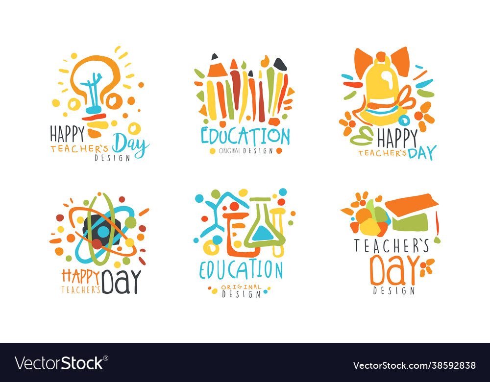 Happy teacher day and education label design