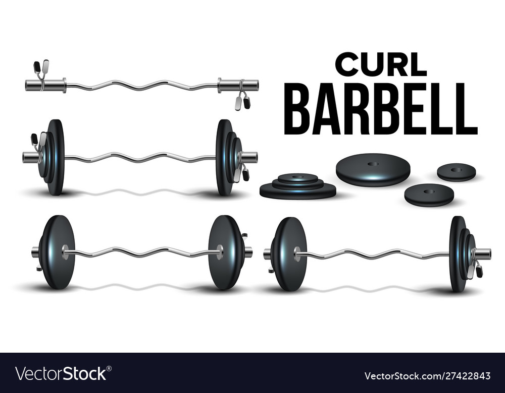 Barbell curl. Drawing of discs of an assembled weightlifting barbell. barbell curls gif. boss barbell athletics logo.