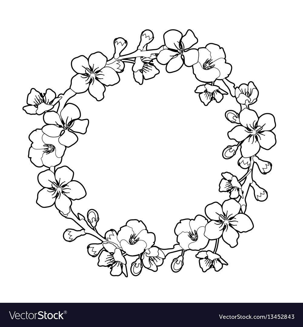 Graphic sakura wreath Royalty Free Vector Image