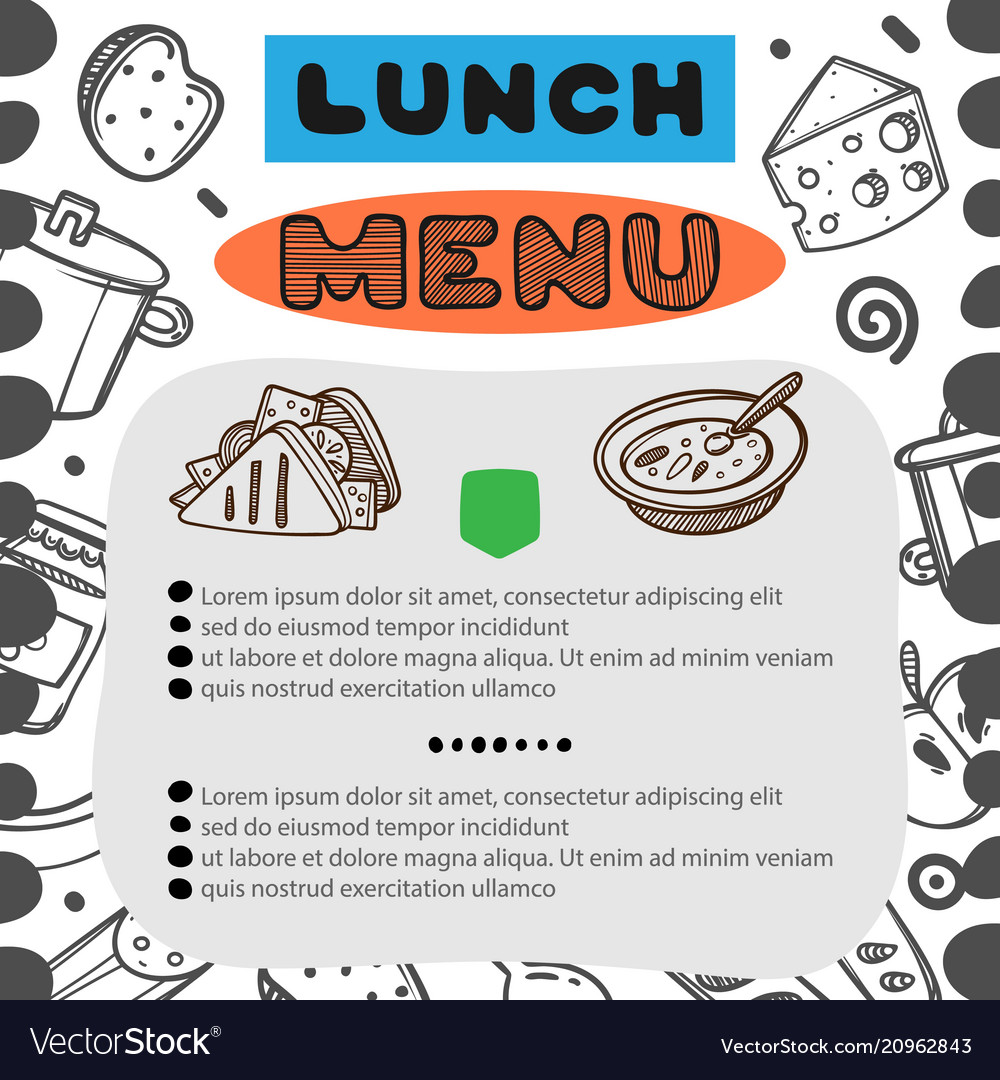 hand drawn menu for cafe with lunch menu template vector image