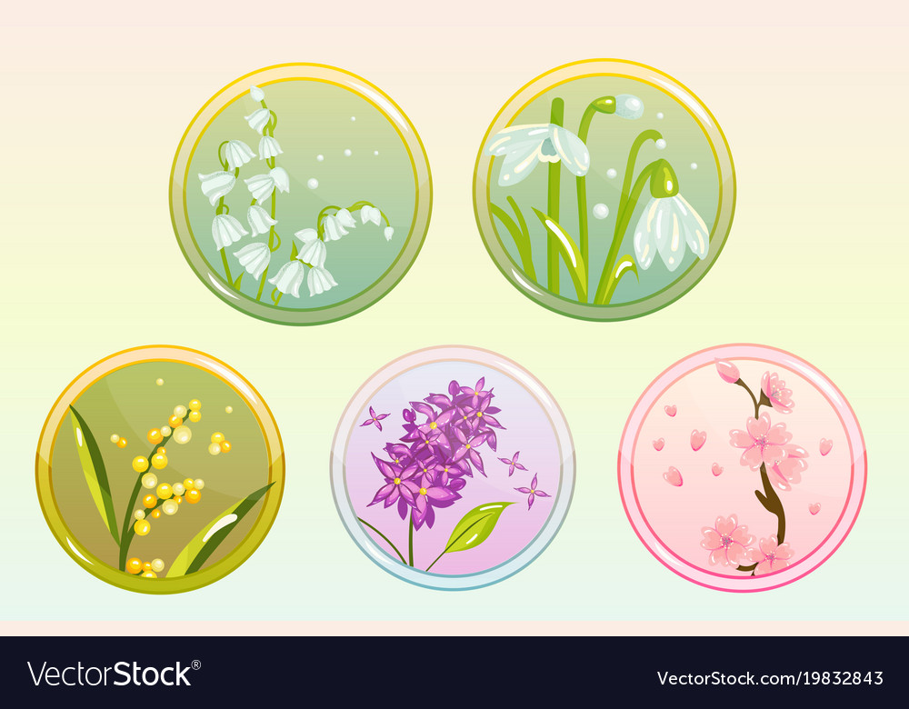 Icon flower set with lilac lily snowdrop sakura