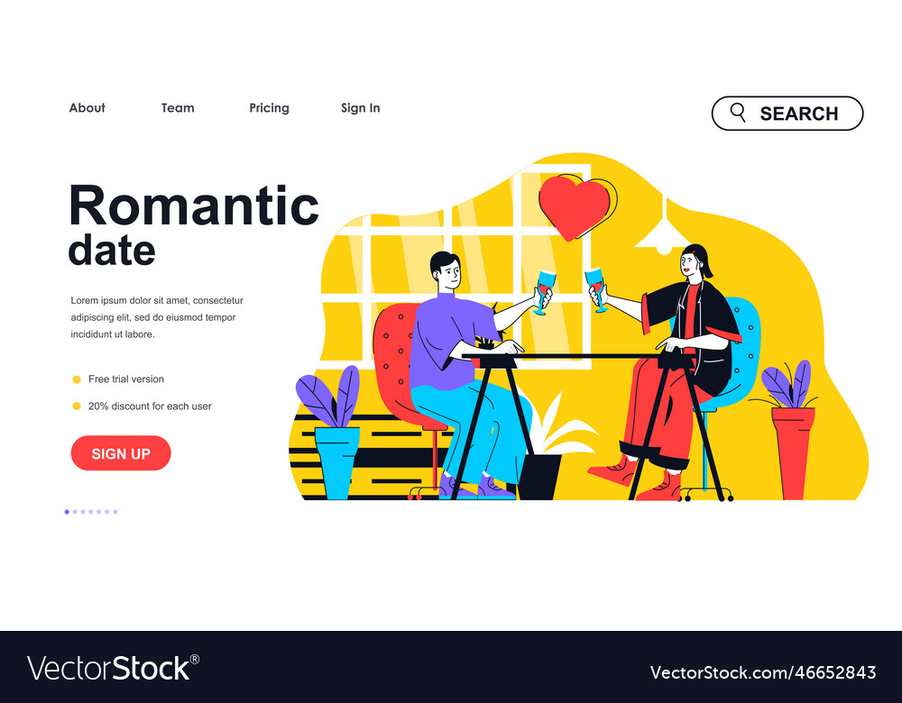 Romantic date concept for landing page template Vector Image