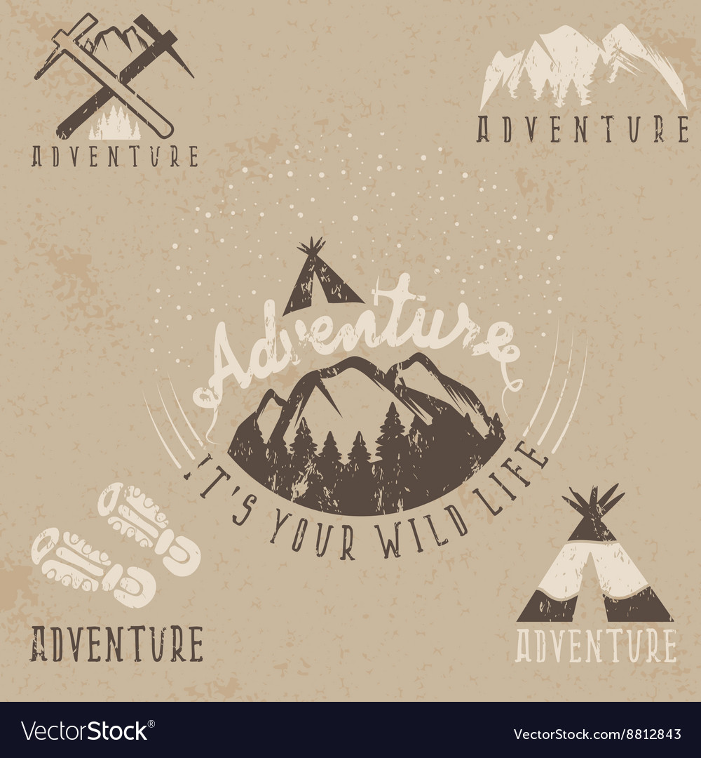 Set of vintage grunge labels mountain adventure