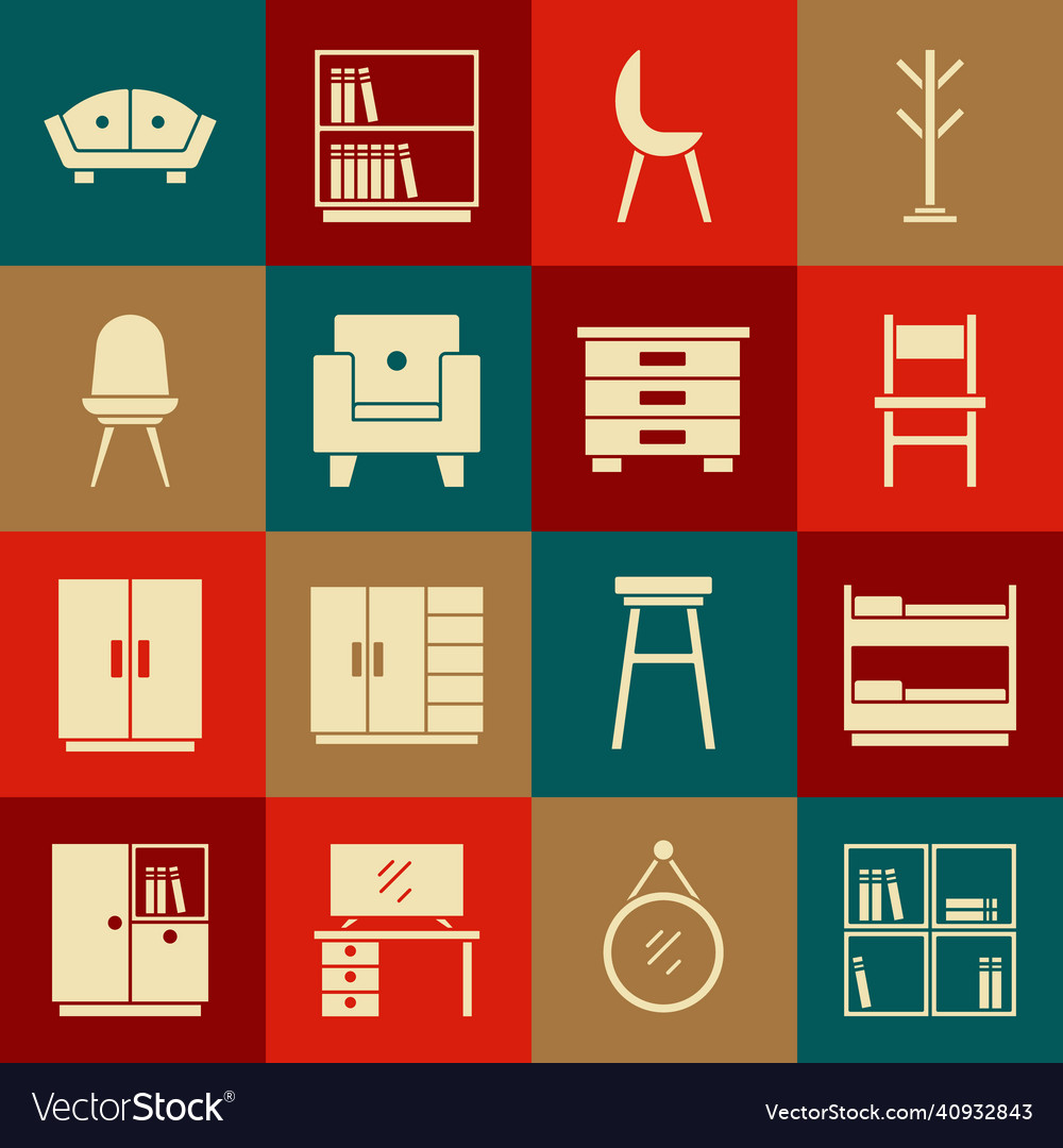 Set shelf with books bunk bed chair armchair Vector Image