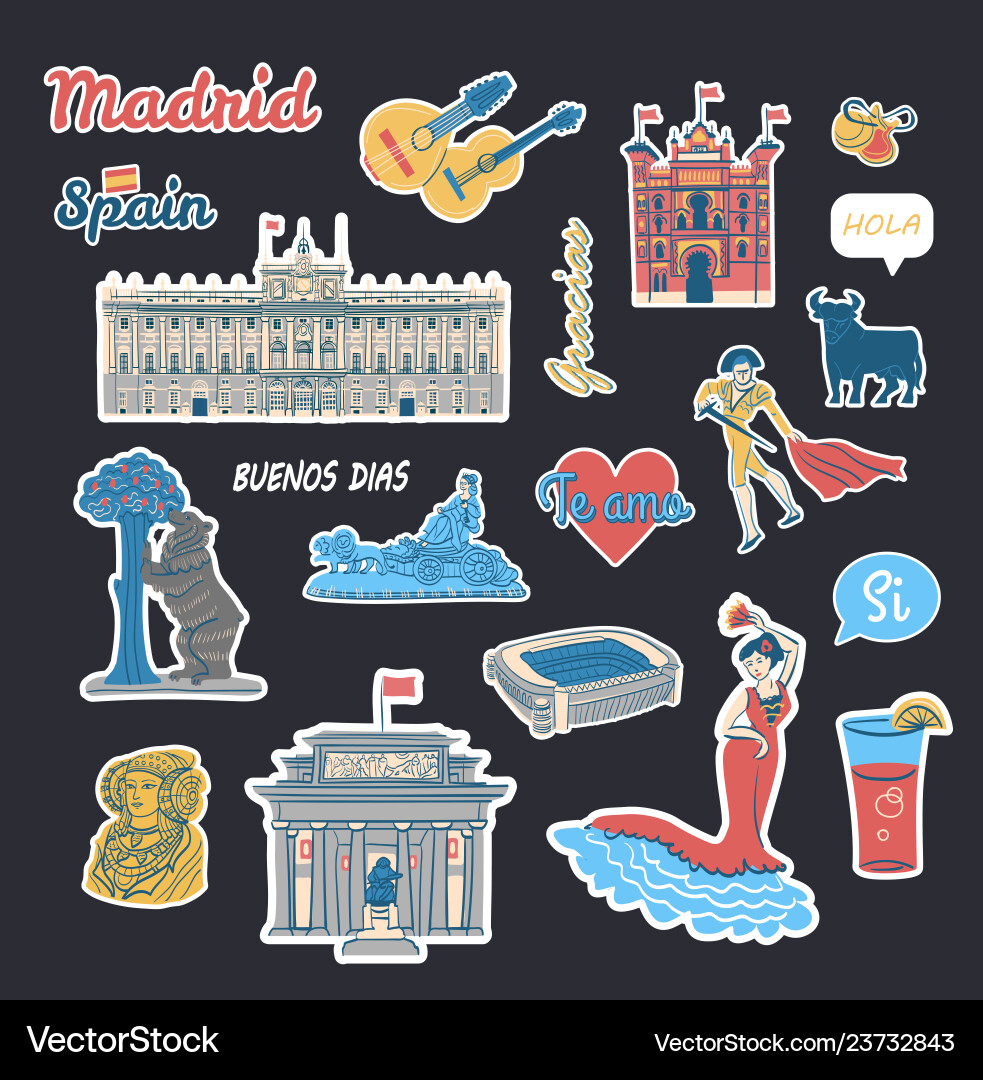 Stickers collection with spain symbols Royalty Free Vector