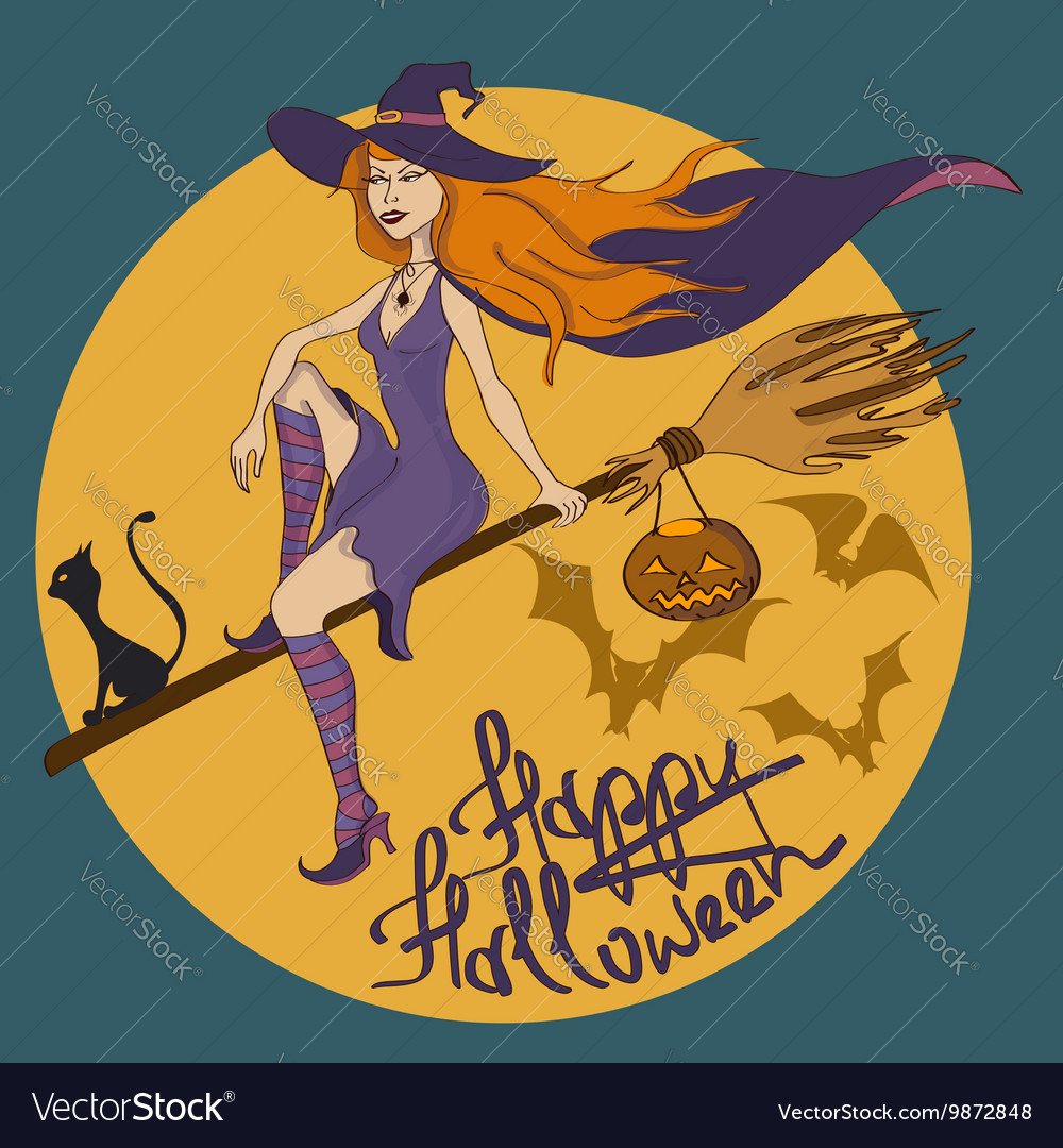 Halloween with witch Royalty Free Vector Image