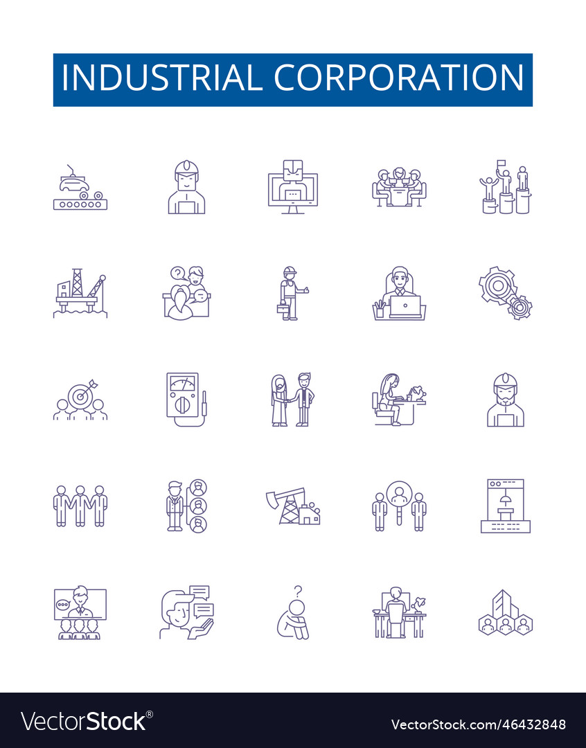 Industrial corporation line icons signs set Vector Image