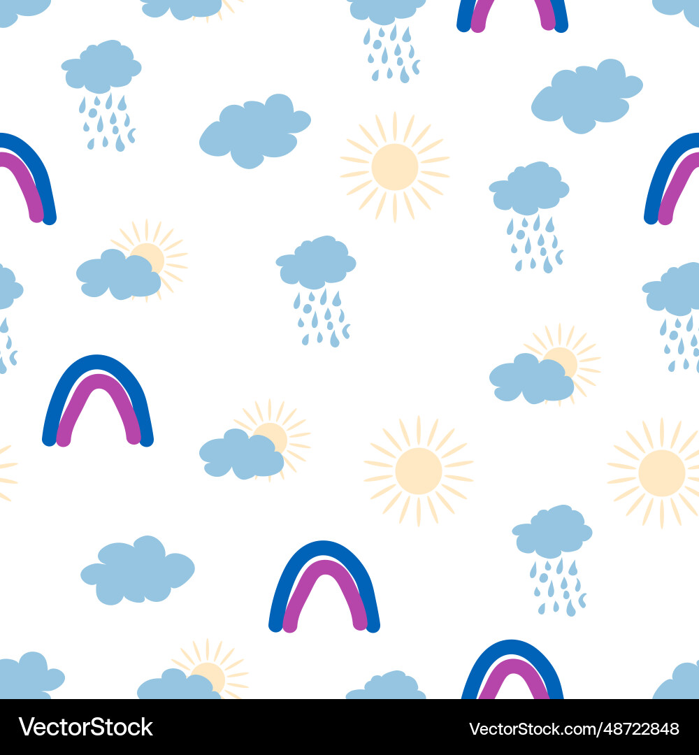 Rainbow cloud sun seamless pattern for newborns Vector Image