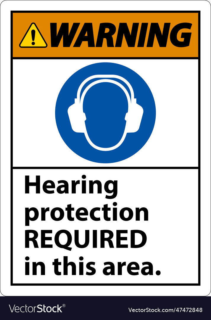 Warning hearing protection required sign on white Vector Image