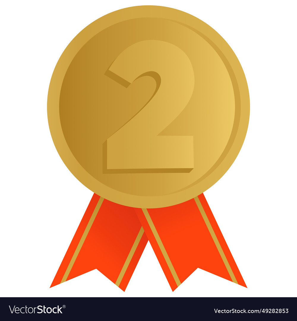 2nd place gold medal with red ribbon icon Vector Image