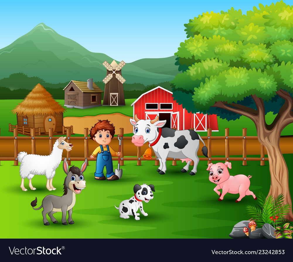 Farm scenes with different animals and farmers in Vector Image