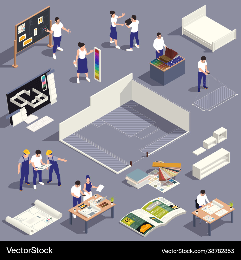 Interior designer isometric concept Royalty Free Vector