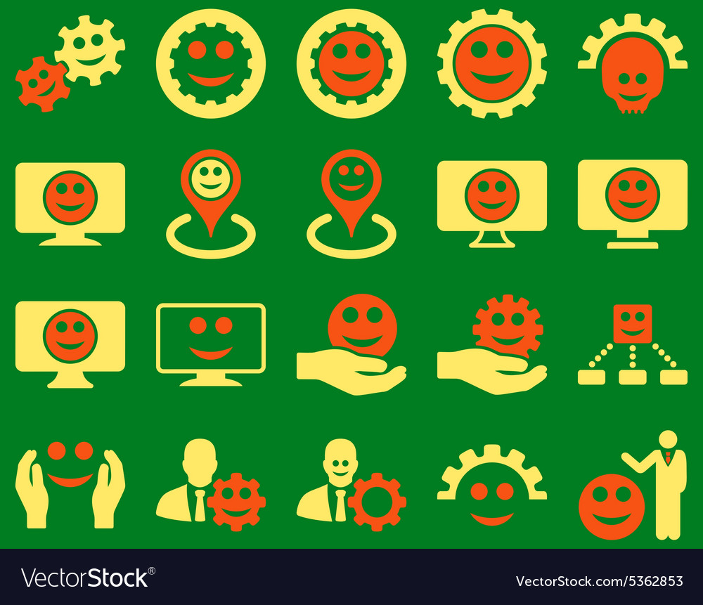 Tools gears smiles map markers icons