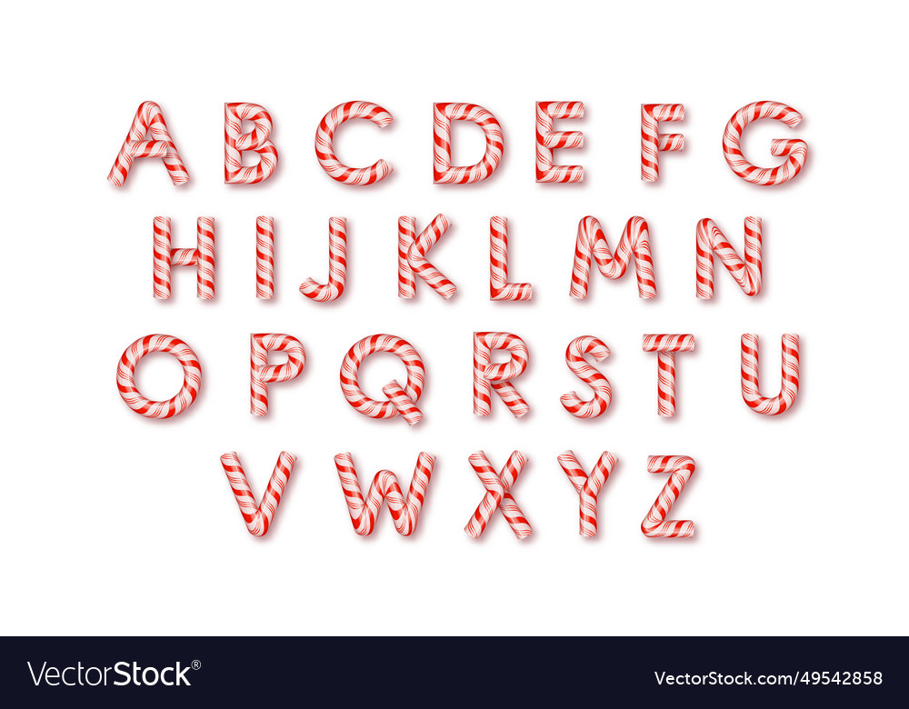 Candy cane letters set with bright red and white Vector Image