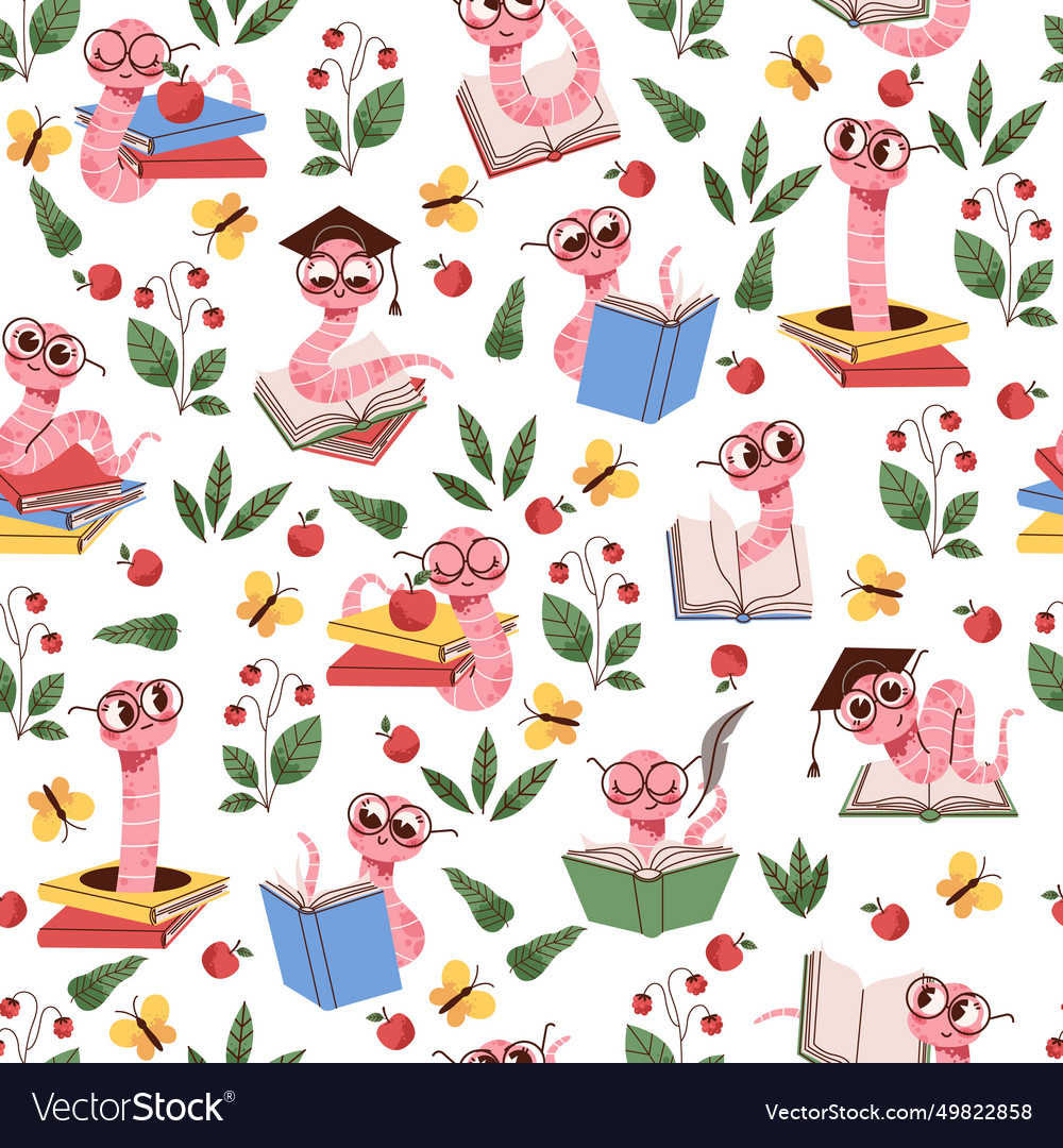 Seamless pattern with scientist worm wearing Vector Image