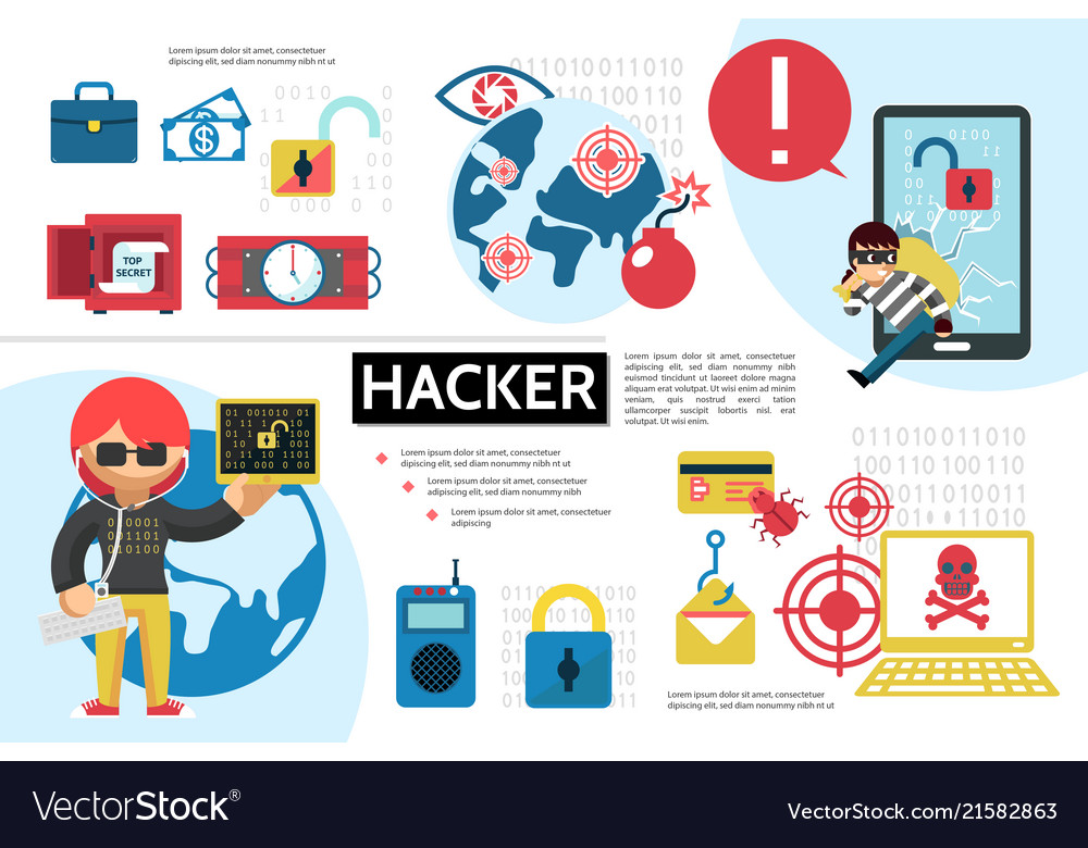 Flat hacking infographic concept Royalty Free Vector Image