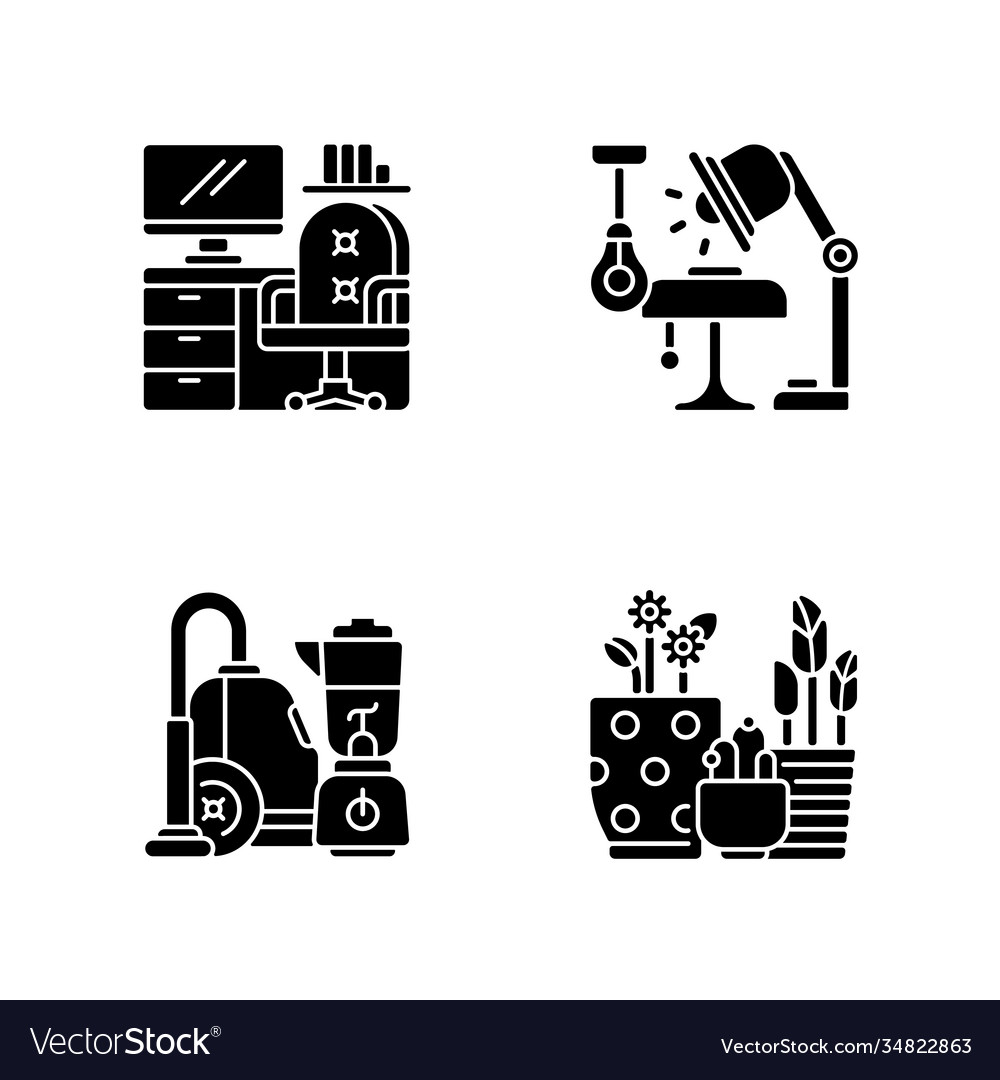 Home and living design black glyph icons set