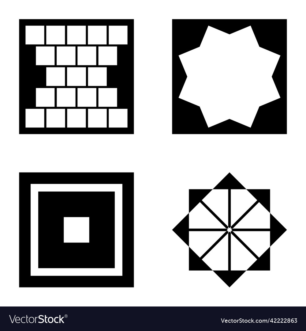 Square2 flat icon set isolated on white background