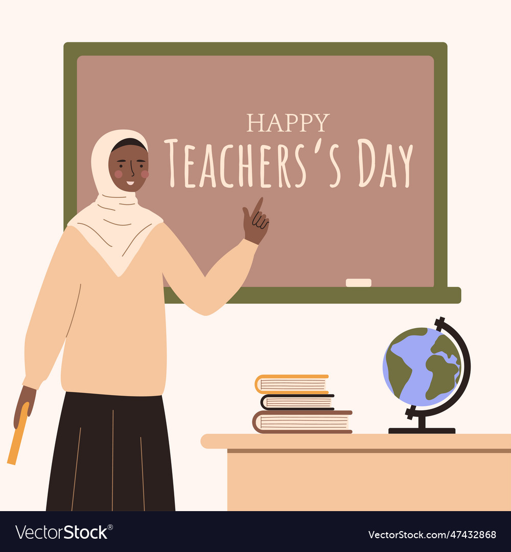 A teacher in hijab near the blackboardafrican Vector Image