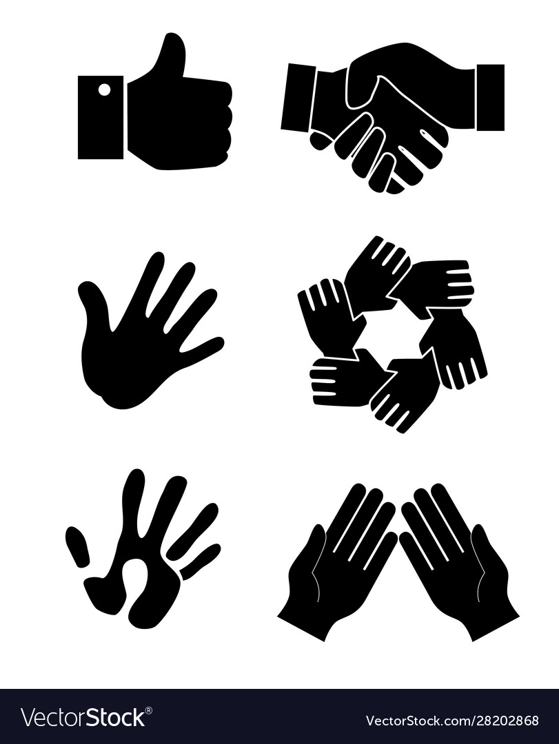 Bundle silhouette hands teamwork Royalty Free Vector Image