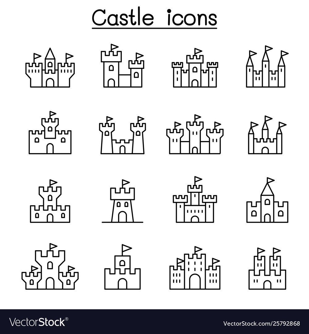 Castle palace icon set in thin line style vector image Castle palace icon set in thin line style