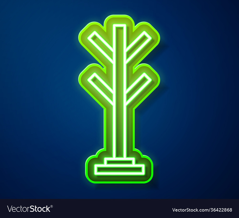 Glowing neon line coat stand icon isolated on blue