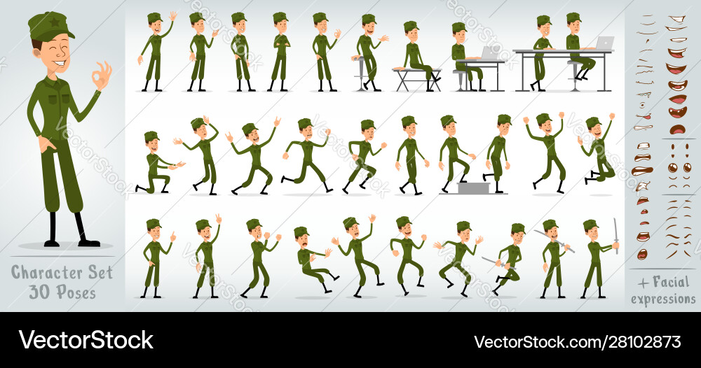 Cartoon flat soldier boy character big set Vector Image