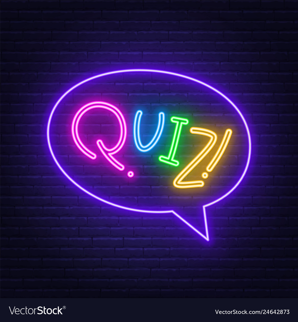 Neon lettering quiz on a brick wall background Vector Image