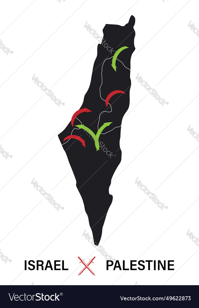 War between israel and palestine maps Royalty Free Vector