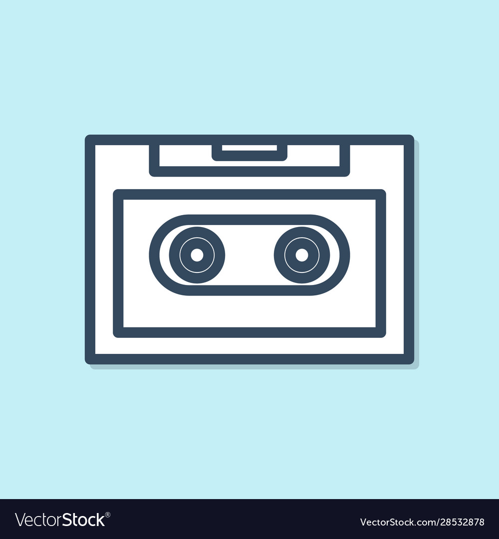 Blue Line Retro Audio Cassette Tape Icon Isolated Vector Image